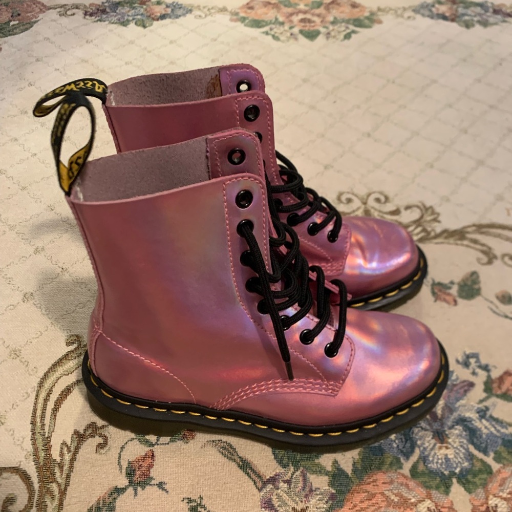 Pink Holographic Metallic Dr Martens